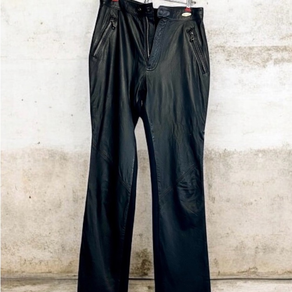 Harley Davidson Black Leather Pants with Zipper Details size 6/34